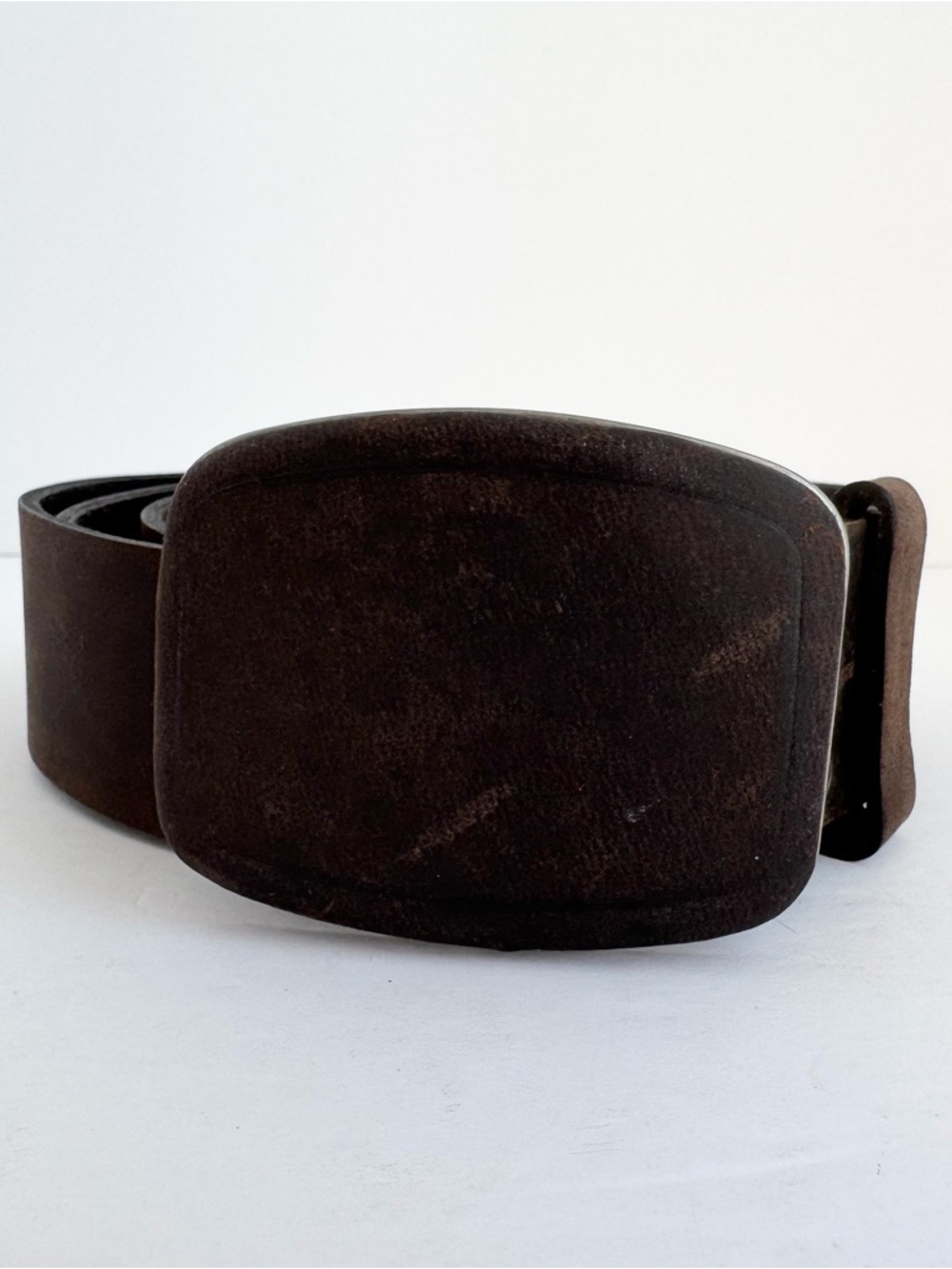 Aldo Genuine Leather Belt XL Wide Brown Distressed Statement Buckle Boho Unisex